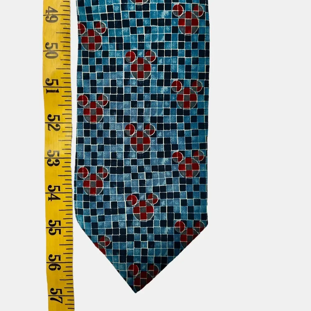 Disney Mickey‎ Mouse Mosaic Pattern Tie in Turquoise Blue and Burgundy